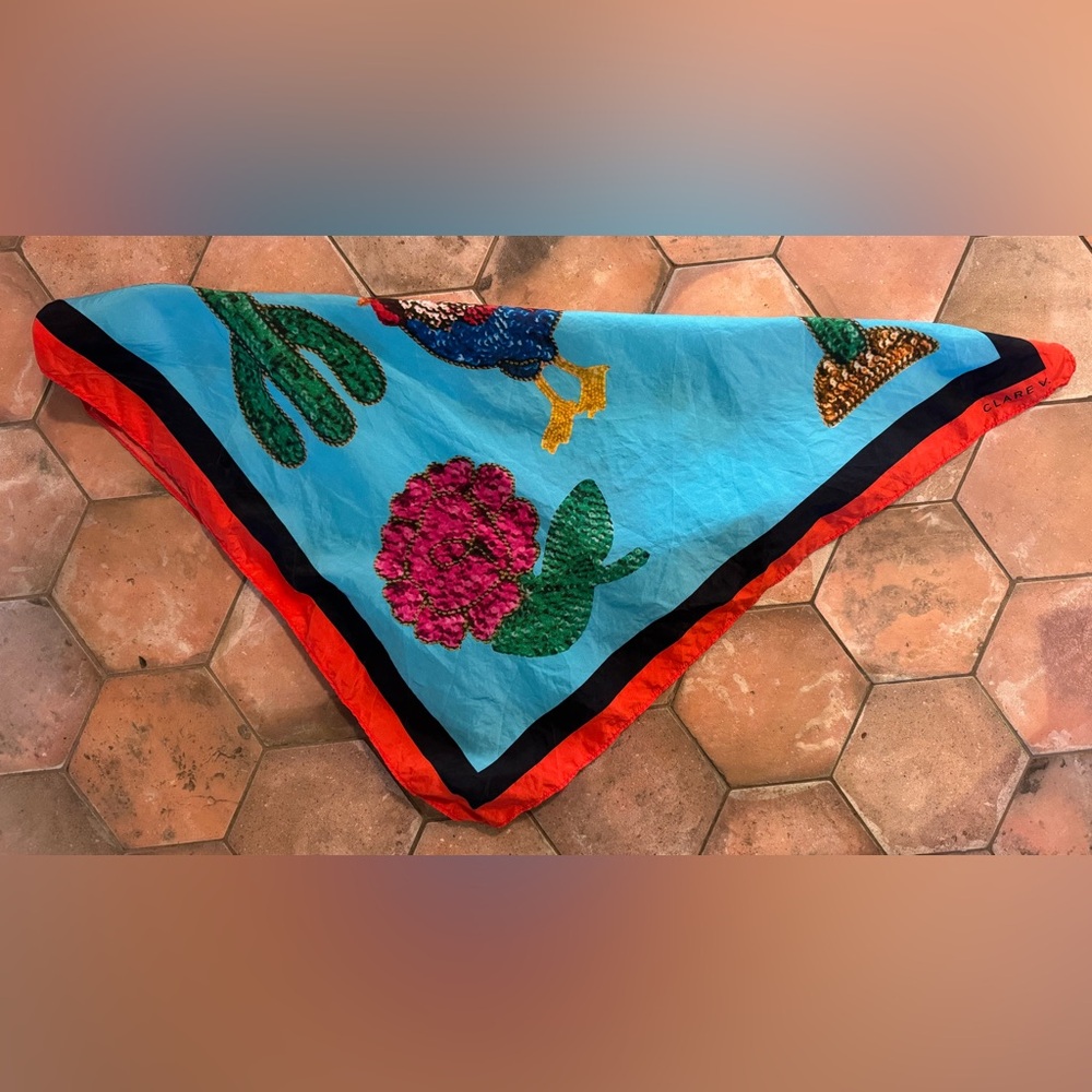 Clare V. Women’s Rooster Print Silk Scarf